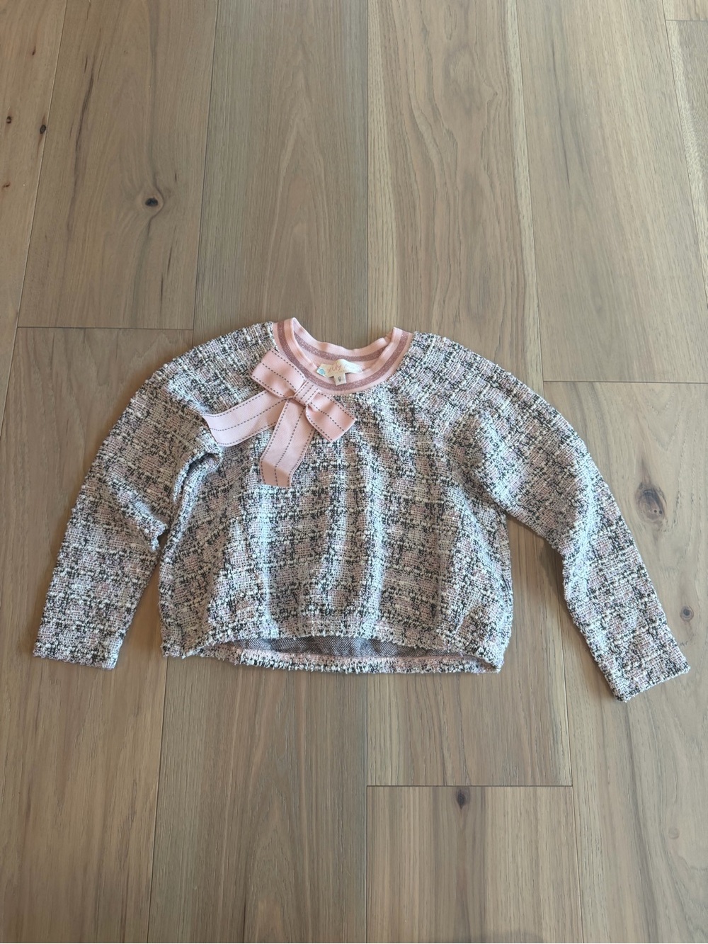 Truly Me Pink Bouclé Bow-Trim Crewneck Sweater